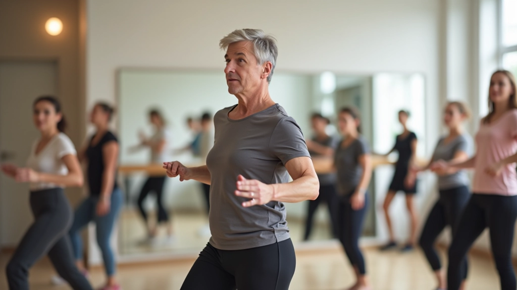 Instructor demonstrating basic salsa steps to a group of beginner dancers in a studio setting