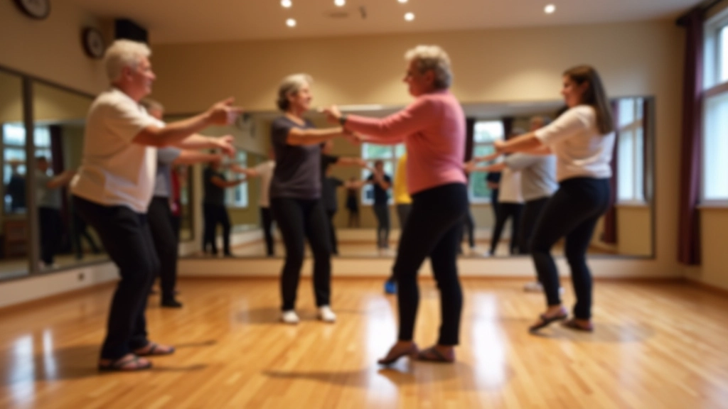 Modern dance studio in Tallinn with wooden floor and mirrors, instructor leading a salsa class