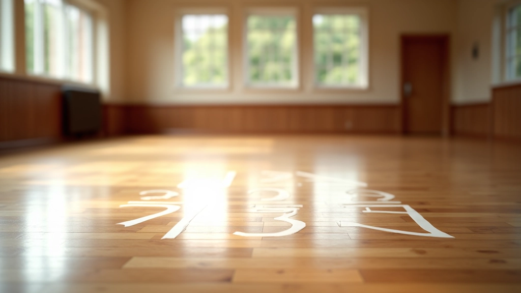 Dance studio with wooden floor showing rhythm counts marked on the ground for bachata timing