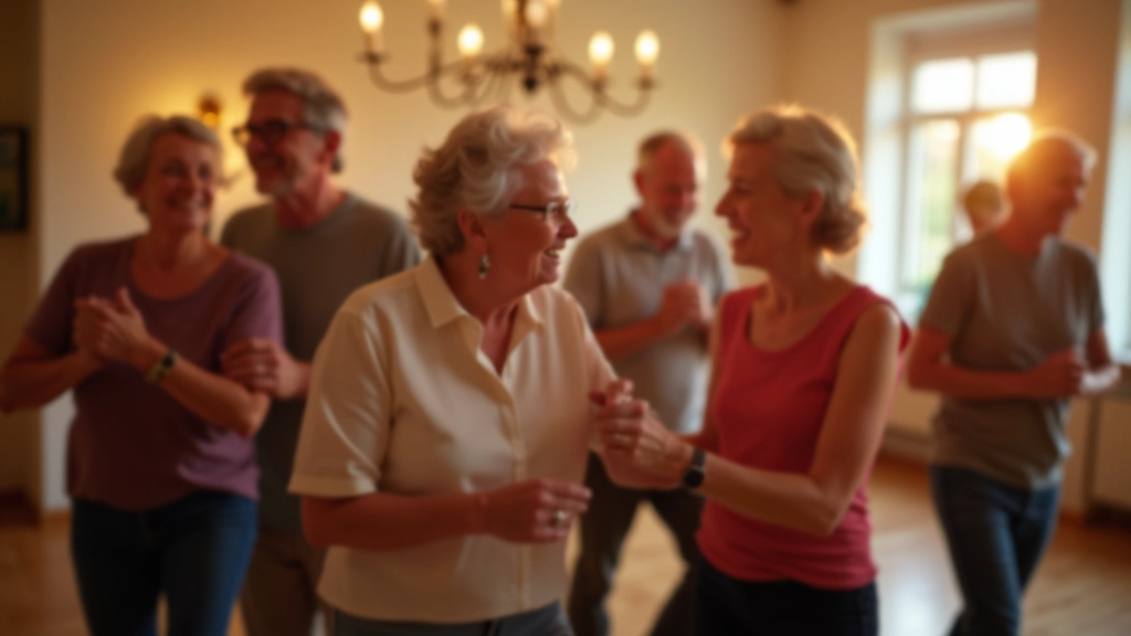 Group of seniors dancing together in a studio