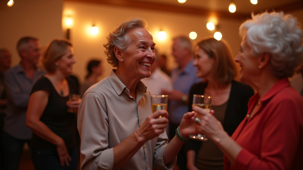 Smiling seniors enjoying a dance social event